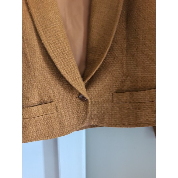 Vintage Doncaster 100% Silk Cropped Tweed One Button Blazer Jacket Sz 8 Tan Gold - Picture 3 of 10